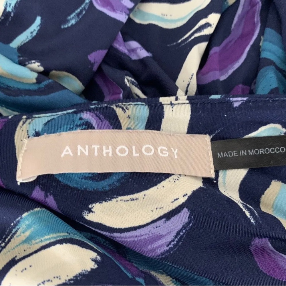 Anthology Midi Dress Navy Floral 3/4 Sleeves V-Neck Stretch Jersey UK Size 22 - Picture 8 of 11